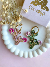 Pampilles ORIANA cactus doré rose ou vert - boucles d’oreilles interchangeables