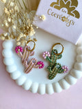 Pampilles ORIANA cactus doré rose ou vert - boucles d’oreilles interchangeables