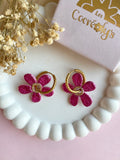Pampilles NAÏA réversibles rose intense, recto métallisé coeur pailleté et verso motifs à pois blancs - boucles d’oreilles interchangeables