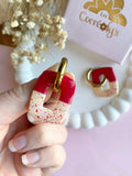 Pampilles ÉZIA rouge et vanille éclats rouge rose - boucles d’oreilles interchangeables