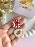 Pampilles AMBRE réversibles écru ou à rayures rose et blanc avec motifs cerises - boucles d’oreilles interchangeables