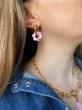 Pampilles MARIETTE réversibles rose cœurs rouges - boucles d’oreilles interchangeables