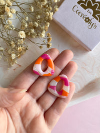Pampilles AMBRE tacheté mandarine framboise nacré - boucles d’oreilles interchangeables