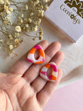 Pampilles AMBRE tacheté mandarine framboise nacré - boucles d’oreilles interchangeables