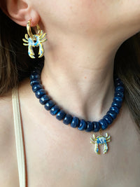 Pampilles PACO crabe motifs fleuris bleu doré + pampilles perle d'eau douce - boucles d’oreilles interchangeables