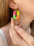 Pampilles ÉZIA couleurs rose orange jaune et vert fluo - boucles d’oreilles interchangeables