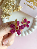Pampilles NAÏA réversibles rose intense, recto métallisé coeur pailleté et verso motifs à pois blancs - boucles d’oreilles interchangeables