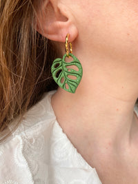 Pampilles ANAÉE feuille monstera - boucles d’oreilles interchangeable