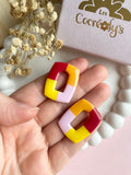 Pampilles ÉZIA couleurs jaune, jaune soleil, rouge cerise et rose doux - boucles d’oreilles interchangeables