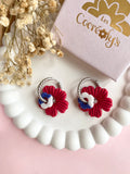 Pampilles ODINA rouge cerise + FLORETTE bleu blanc - boucles d’oreilles interchangeables