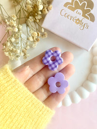 Pampilles FLORALIE réversibles vichy lilas - boucles d’oreilles interchangeables
