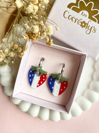Pampilles fraise bleu blanc rouge SERENA à points blancs - boucles d’oreilles interchangeable