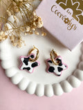 Pampilles DOLLY étoile rose et motifs tâches de vache - boucles d’oreilles interchangeables