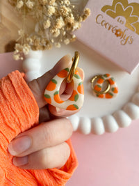 Pampilles AMBRE réversibles écru oranges - boucles d’oreilles interchangeables