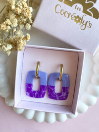 Pampilles ÉZIA framboise intense et effet quartz rose ou bleu lavande et effet quartz violet - boucles d’oreilles interchangeables