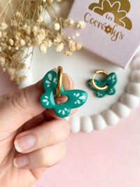 Pampilles papillons OPHÉLIA framboise ou vert émeraude - boucles d’oreilles interchangeables