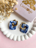 Pampilles ÉZIA marbré bleu marine blanc - boucles d’oreilles interchangeables