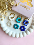 Pampilles MARIETTE blanc nacré ou bleu lagon nacré ou bleu roi - boucles d’oreilles interchangeables
