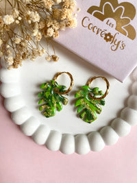 Pampilles SIA feuille de monstera effet marbré ou effet gouttelettes - boucles d’oreilles interchangeables
