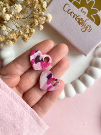 Pampilles LOUISE réversibles marbré aux couleurs prune, framboise, rose, blanc cassé - boucles d’oreilles interchangeables