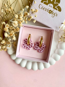 Pampilles FLORALIE réversibles léopard rose - boucles d’oreilles interchangeables