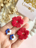 Pampilles ODINA rouge cerise + FLORETTE bleu blanc - boucles d’oreilles interchangeables