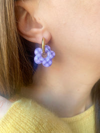Pampilles FLORALIE réversibles vichy lilas - boucles d’oreilles interchangeables