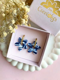 Pampilles TIARÉ réversibles couleurs bleu marine, blanc - boucles d’oreilles interchangeables