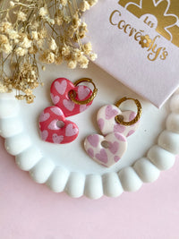 Pampilles INAYA motifs coeurs, beige ou corail intense - boucles d’oreilles interchangeables