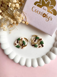 Pampilles AMBRE beige effet sable motifs palmiers cocos - boucles d’oreilles interchangeables