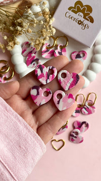 Pampilles LOUISE réversibles marbré aux couleurs prune, framboise, rose, blanc cassé - boucles d’oreilles interchangeables