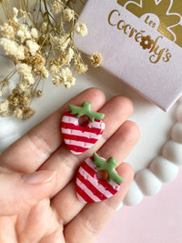 Pampilles fraise à rayures rouge cerise et rose doux SERENA - boucles d’oreilles interchangeable