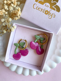 Pampilles cerise couleur framboise intense SERENA - boucles d’oreilles interchangeables