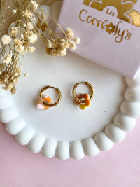 Pampilles FLORETTE marbré aux jolis tons chauds - boucles d’oreilles interchangeables