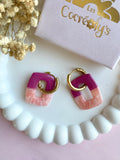 Pampilles ÉZIA framboise intense et effet quartz rose ou bleu lavande et effet quartz violet - boucles d’oreilles interchangeables