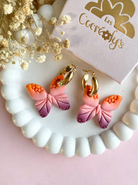 Pampilles MELLY, de jolis papillons dégradés litchi, mandarine, fruits rouges - boucles d’oreilles interchangeables