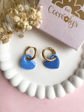 Pampilles LOUISE réversibles motifs rayures bleu - boucles d’oreilles interchangeables