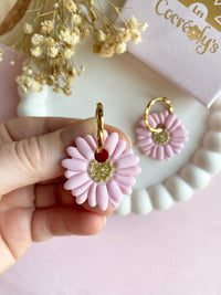 Pampilles LÉONIE rose et son coeur pailleté doré - boucles d’oreilles interchangeables