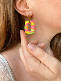 Pampilles ÉZIA marbré fluo pointe de doré - boucles d’oreilles interchangeables