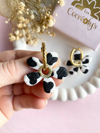 Pampilles NAÏA tâches de vache, coeur pailleté - boucles d’oreilles interchangeables