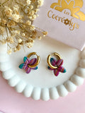 Pampilles TIARÉ réversibles couleurs émeraude, fushia et mauve - boucles d’oreilles interchangeables