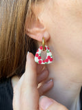 Pampilles AMBRE réversibles écru ou à rayures rose et blanc avec motifs cerises - boucles d’oreilles interchangeables
