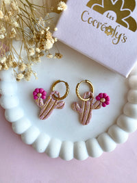 Pampilles ORIANA cactus doré rose ou vert - boucles d’oreilles interchangeables