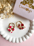 Pampilles FLORALIE réversibles écru fraises - boucles d’oreilles interchangeables