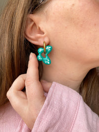 Pampilles papillons OPHÉLIA framboise ou vert émeraude - boucles d’oreilles interchangeables