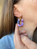 Pampilles ÉZIA éclats de couleurs bleu lavande, prune, framboise intense et rose doux - boucles d’oreilles interchangeables