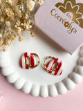 Pampilles AMBRE à rayures rouge cerise beige ou vert feuille beige - boucles d’oreilles interchangeables