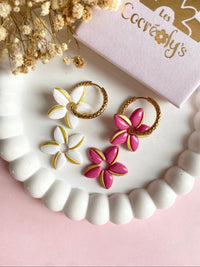 Pampilles TIARÉ rose tropical doré ou blanche dorée - boucles d’oreilles interchangeables