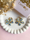 Pampilles NAÏA motifs fleuris bleu doré - boucles d’oreilles interchangeables