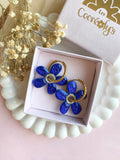 Pampilles NAÏA réversibles bleu, recto métallisé coeur pailleté et verso motifs à pois blancs - boucles d’oreilles interchangeables